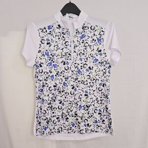 Callaway Womens Med Blue/White Graphic Polo Golf Shirt w/ Zipper